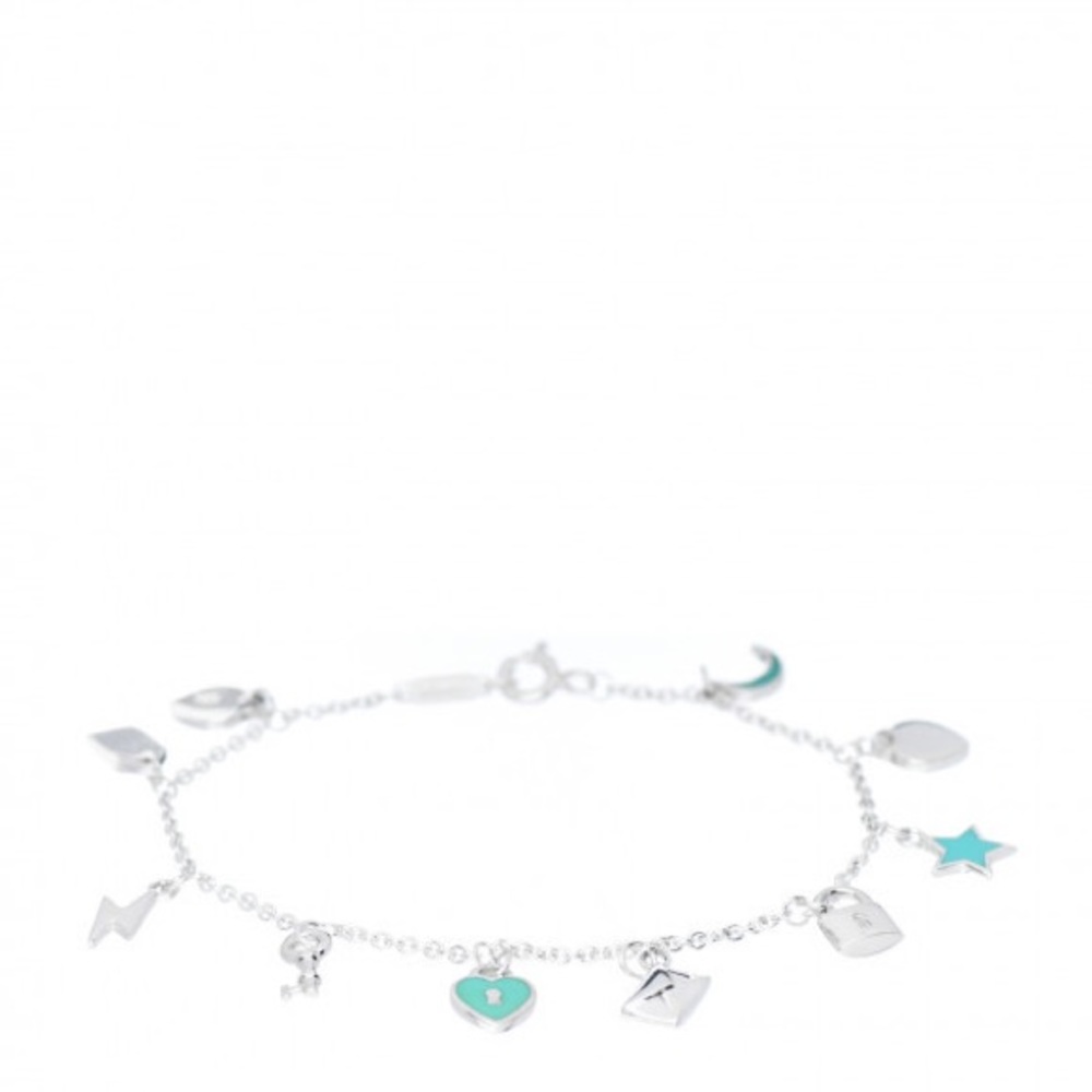TIFFANY
Sterling Silver Enamel Love Notes Charm Bracelet Blue